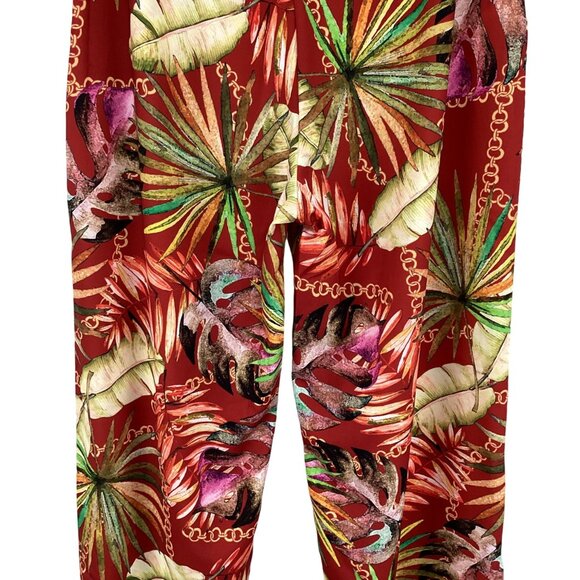 Guess Wide-Leg Pants Size XS Xsmall‎ Leta Tropical Print Red High-Rise - Picture 10 of 12